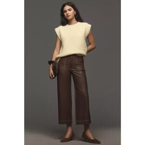 NWT Anthropologie The Colette Cropped Wide-Leg Pants by Maeve Faux-Leather SZ 31